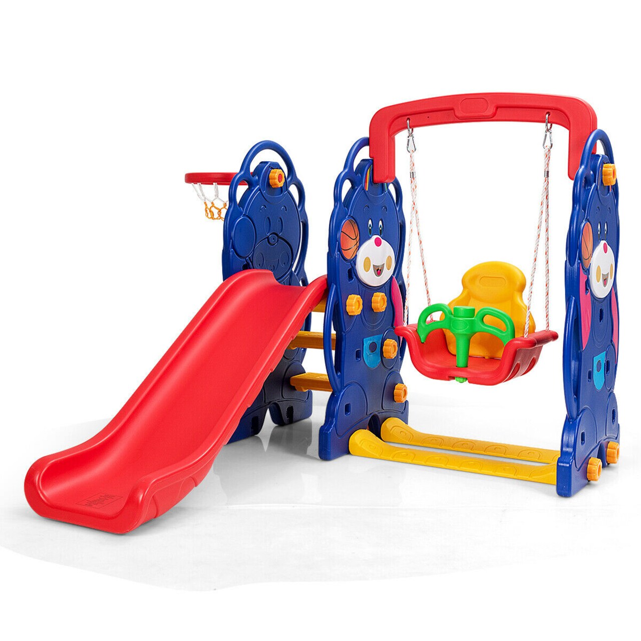 Multi-Color HDPE 3-in-1 Kids Swing Set with Slide and Basketball Hoop